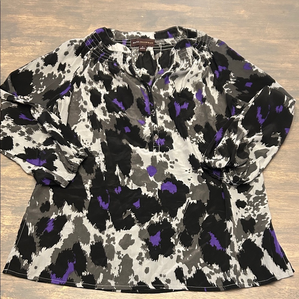 Dana Buchman Black and Purple Abstract Blouse